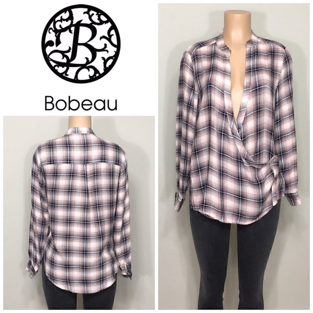 Plaid wrap and button comfy top. NWOT